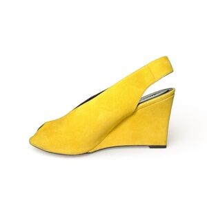 Celine Yellow Suede Slingback Wedge Sandals Peep Toe